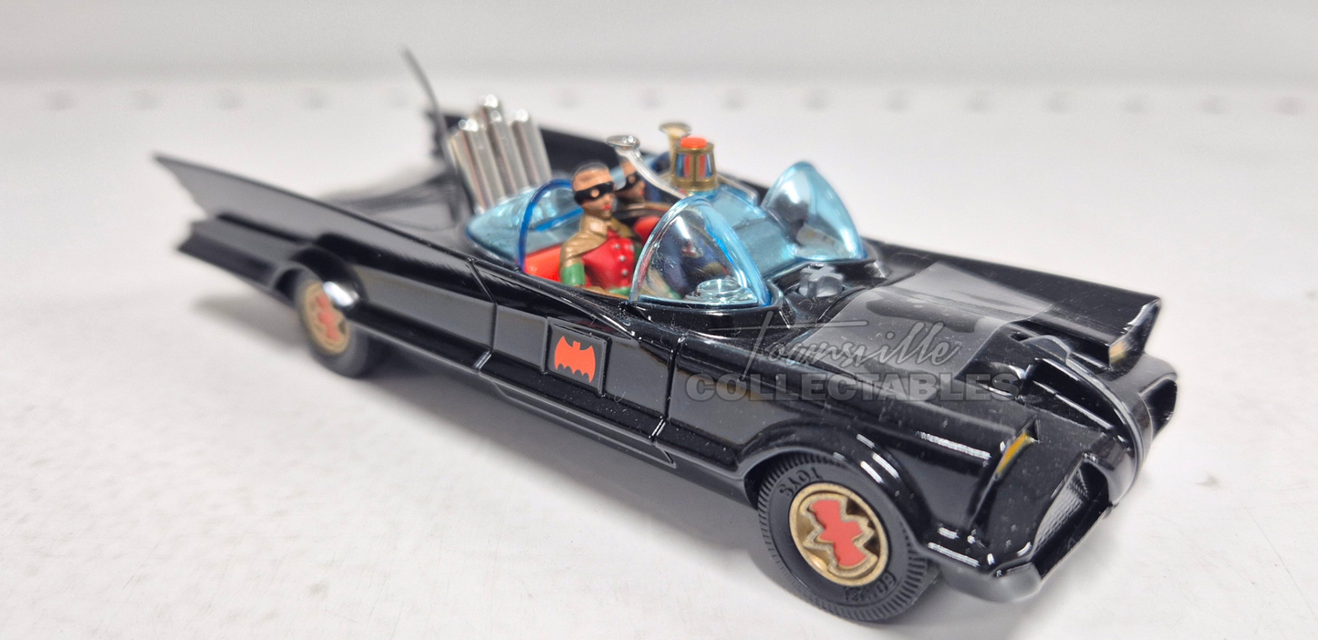 Batmobile with Batman and Robin. Includes operating Rocket Tubes, Chain Slasher Blade and Turbine Jet Exhaust.