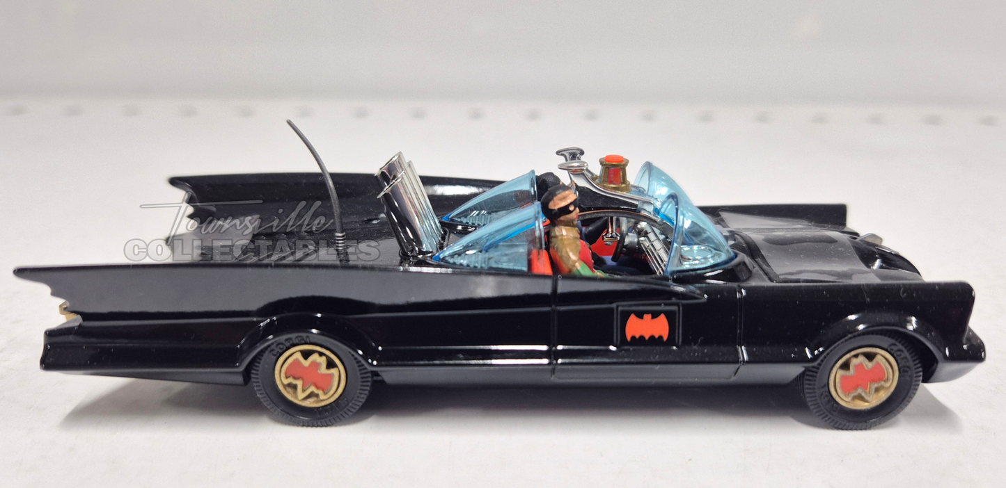 Batmobile with Batman and Robin. Includes operating Rocket Tubes, Chain Slasher Blade and Turbine Jet Exhaust.