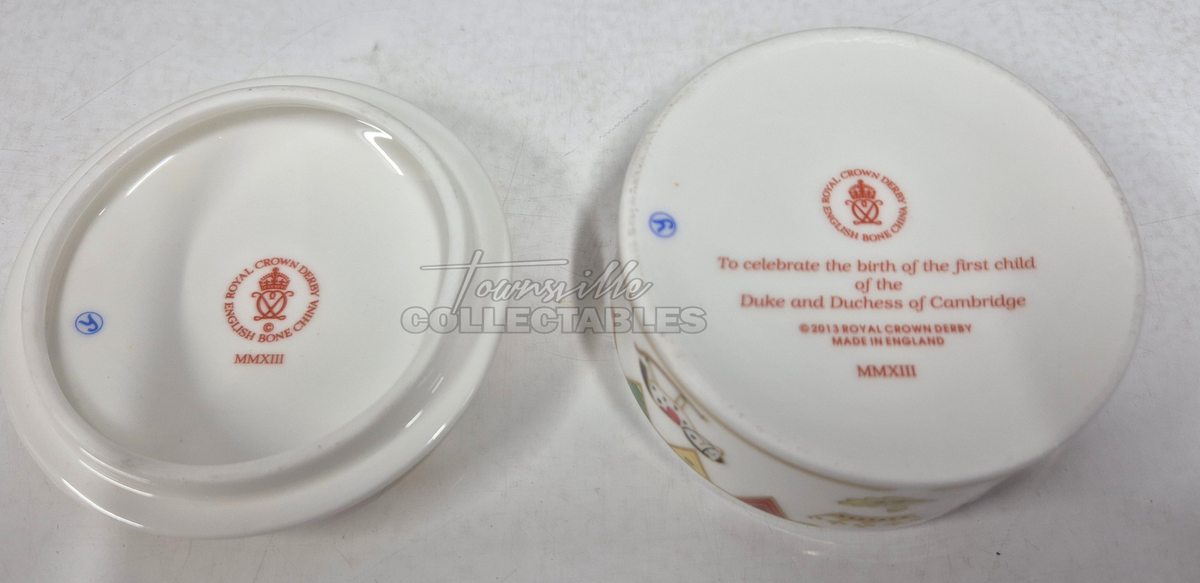 Royal Baby Round Box made in England. Hand painted bone china, with 22ct Gold accents